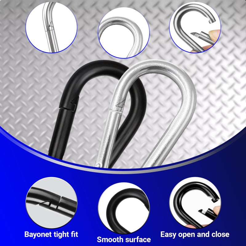 SEUNGCH 100Pcs 2.36"" Spring Snap Hook Carabiners  M6 Galvanized Steel Black Small Carabiner Clip  Keychain Clip  Quick Link Key Chain for Hammock Swing Set Outdoor Travel  Camping  Fishing  Hiking - Image 5